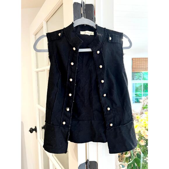 Hip to Hop Edgy Black Denim Sleeveless Vest, Small - Picture 2 of 5